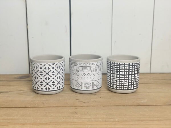 Small Black and White Cement Patterned Pots - Image 3