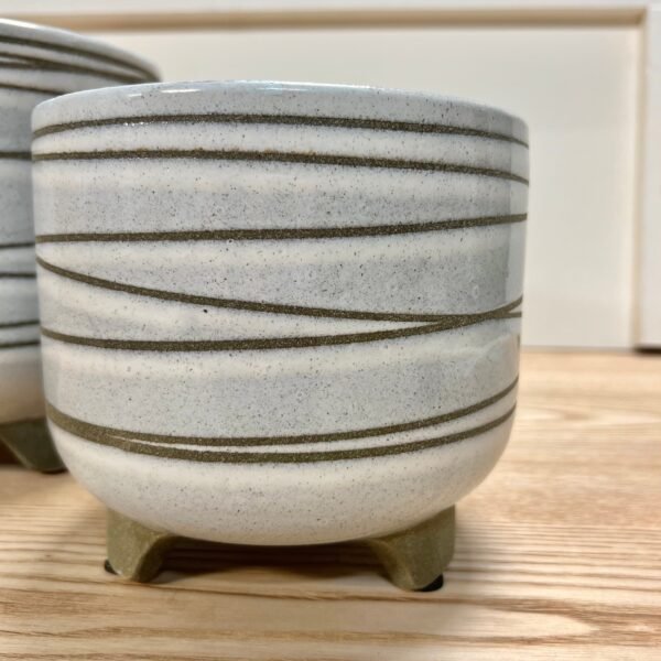 Sage Green Striped Footed Planters - Set of 2 - Image 4