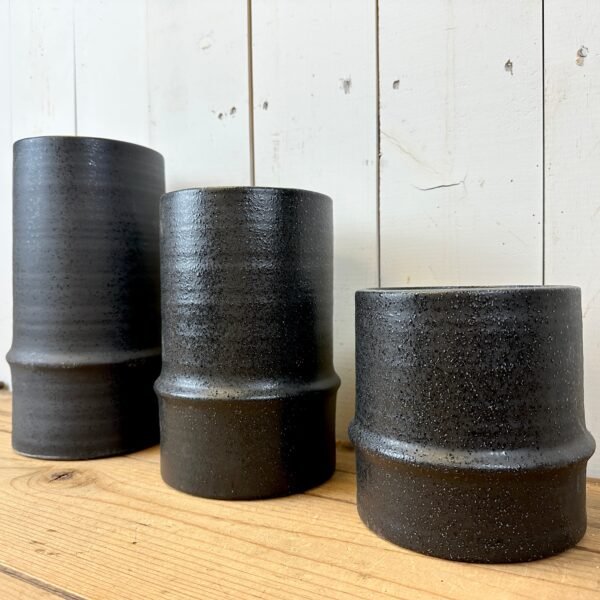 Black Textured Canister Vases - Image 2