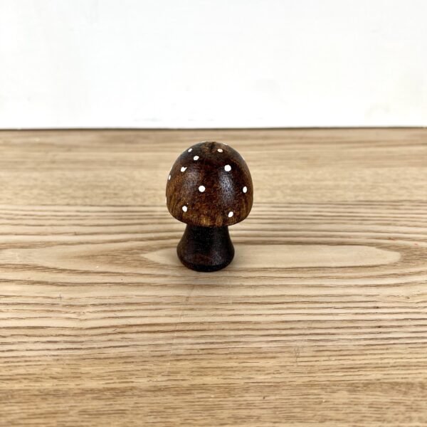 Brown Polka Dot Wooden Mushrooms, 3 sizes available - Image 4