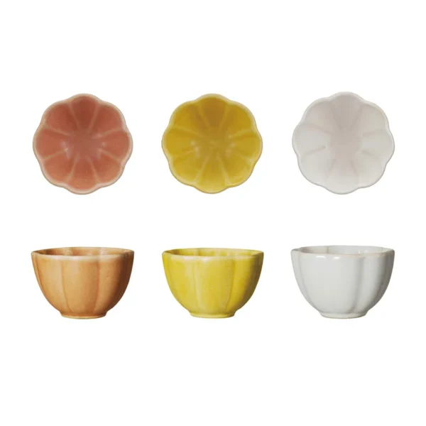 Stoneware Flower Shaped Bowl, Set of 3 - Image 2